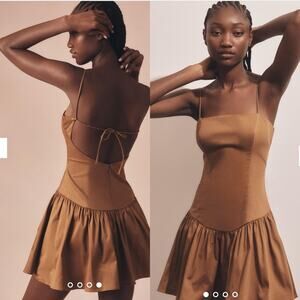 Anthropologie Maeve Drop Wrap Mini Dress Brown Backless